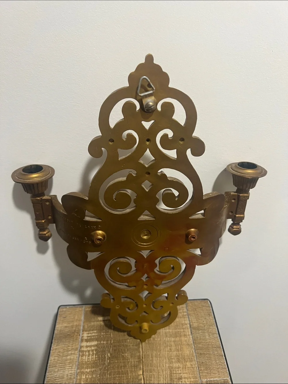 Vintage Mid-Century Dart Hard Plastic Ornate Gold Wall Candle Sconce